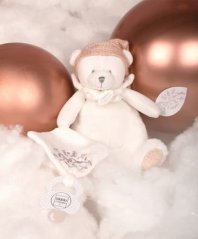Set cadou Doudou Ursuleț de pluș cu clemă pentru suzetă și pătură roz 20 cm