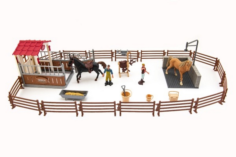 Paddock/enclos pour chevaux + gardiens + cheval 2pcs avec accessoires
