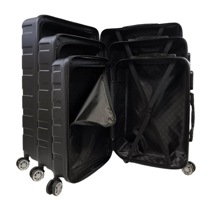 Bavy Cestovní kufr skořepinový Ribs Black - set 3 ks