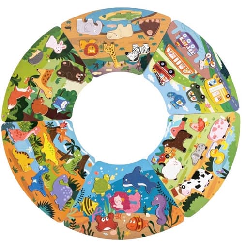 2Kids Toys Dřevěné puzzle Kruh propojitelné 6 v 1