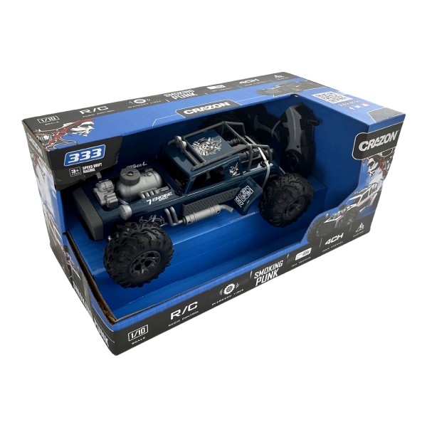 Coche RC azul liberador de vapor