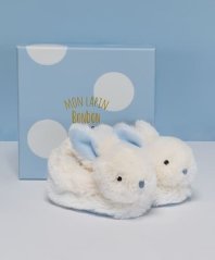 Doudou Coffret cadeau - Ensemble de chaussures avec hochets lapin bleu 0-6 mois