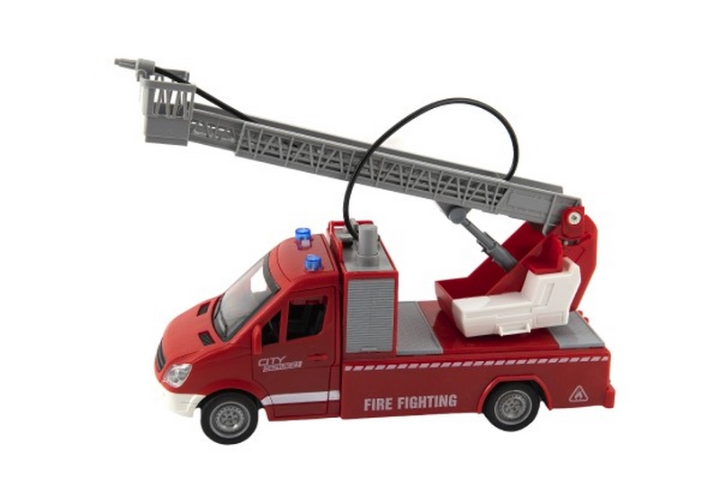 Camion de pompiers en plastique 27cm sur volant d'inertie avec son et lumière
