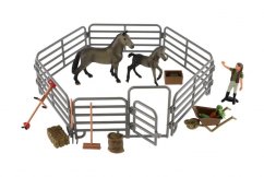 Set de caballos de granja de plástico con accesorios