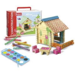 Jeujura 65 Pièces Jeu de construction en bois Maison avec couleurs