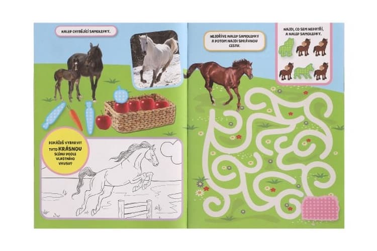 Libro de actividades con pegatinas Aventuras con caballos 21x28cm