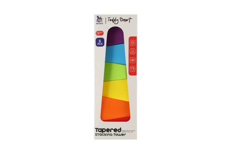 Torony/Piramis ferde színes rakosgatós puzzle 6db műanyag dobozban 8x21x8cm 18m+