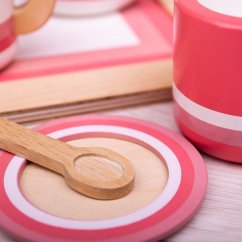 Bigjigs Toys Set de ceai din lemn roz