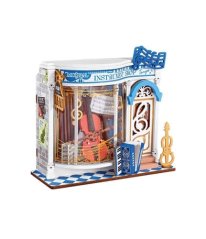 RoboTime 3D drevená skladačka Miniatúra domčeku mini Obchod s hudobnými nástrojmi