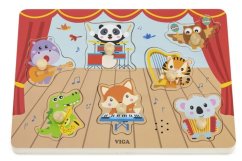 Fából készült kirakós hangállatok és hangszerek