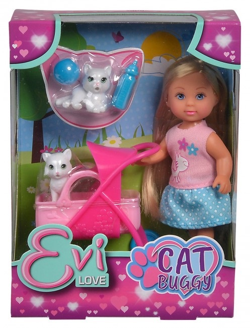 Bábika Evička s kočíkom pre mačky