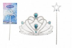 Set de frumusețe pentru prințese coroană de plastic + baghetă 34cm pe carton