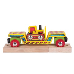 Wagon ferroviaire Bigjigs avec bulldozer + 2 rails