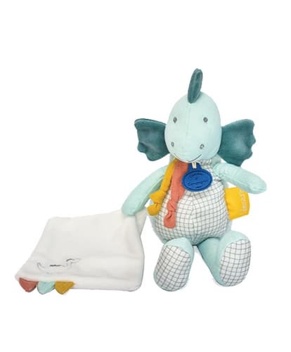 Doudou Set de regalo - Dinosaurio de peluche con manta 25 cm verde