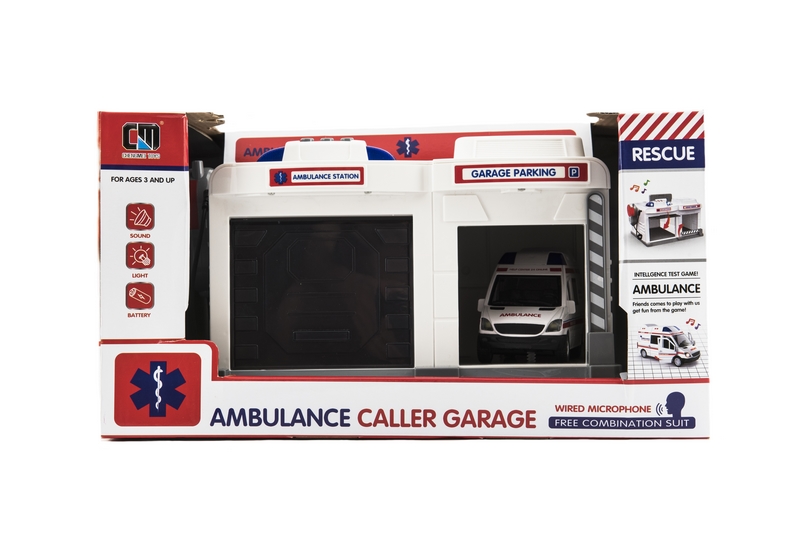 Teddies Stație de salvare + mașină de ambulanță de 15 cm pe baterii cu lumină