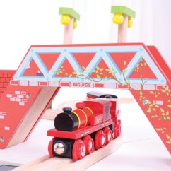 Bigjigs Rail Piros mozdony tenderrel + 3 sínpálya