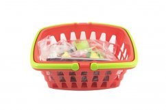 Panier en plastique + jeu de vaisselle avec cuisinière dans le sac