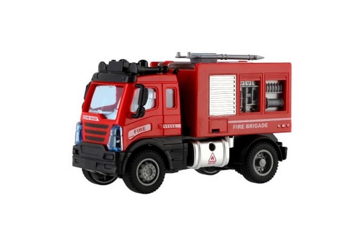 Coche bomberos plástico 13cm retráctil en caja 17x12x8cm