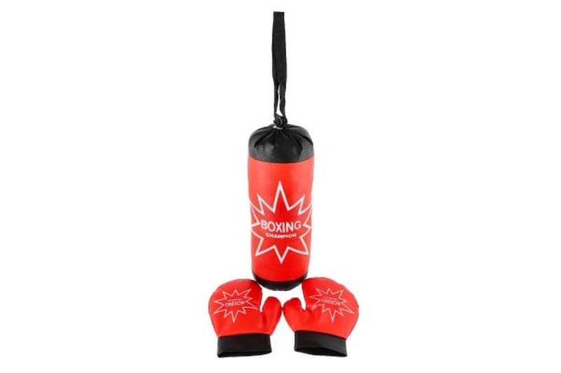 Saco de boxeo + guantes tejido rojo/negro en malla