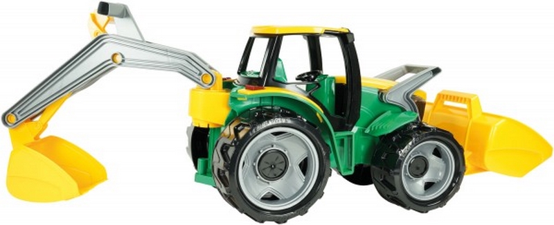 Tractor Lena 2080 con cuchara y excavadora, amarillo y verde