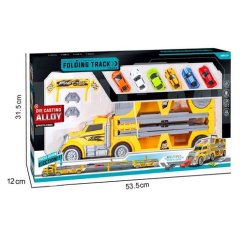 Bavytoy Camion valise jaune avec rails et 6 voitures