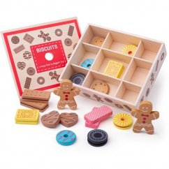 Boîte de jouets Bigjigs avec biscuits en bois