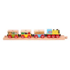 Bigjigs Rail Train de marchandises avec légumes + 3 rails