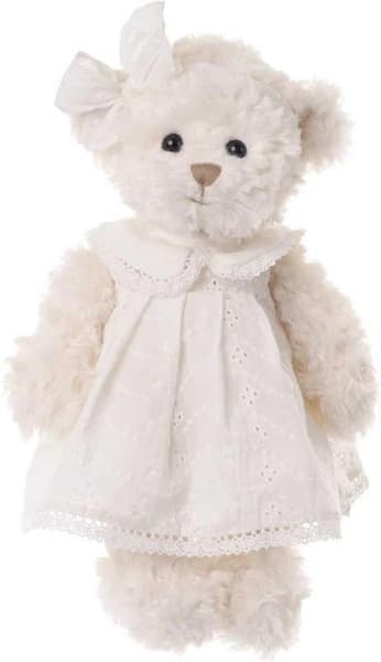 ZOSIA ALBINA biely medveď v šatách s mašľou (35 cm)