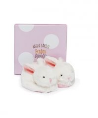 Doudou Zestaw upominkowy - Zestaw bucików z grzechotkami królik różowy 0-6 miesięcy