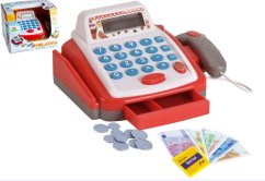 Malá digitálna plastová pokladňa 18 cm s príslušenstvom na batérie