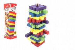 Játék fából készült torony 60db színes darab társasjáték puzzle dobozban