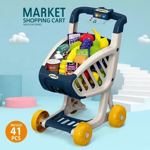 Bavytoy Carrello della spesa per bambini con accessori