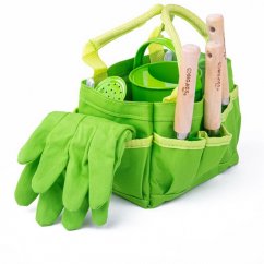 Bigjigs Toys Set di attrezzi da giardino in borsa di tela verde