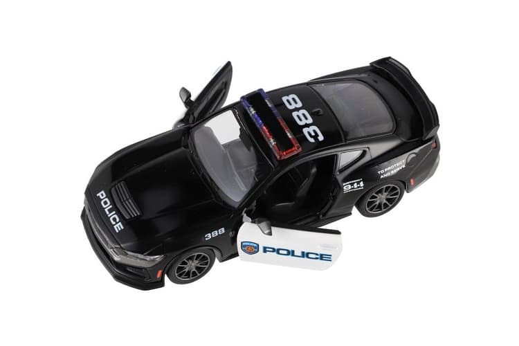 Auto Kinsmart 2024 Ford Mustang Dark Horse Policie 1:38 kov/plast 13cm na zpětné natažení 12ks v box
