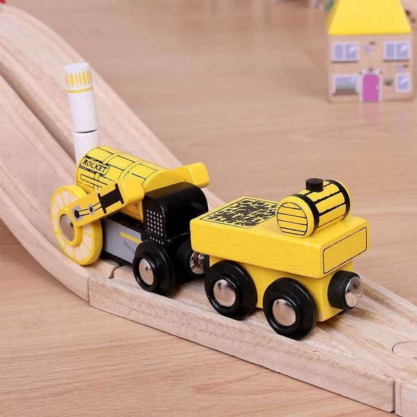 Bigjigs Rail Réplica de la locomotora histórica Rocket + 2 vías