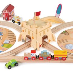 Bigjigs Rail Calea ferată de tren din lemn Curățarea coastei 70 de bucăți