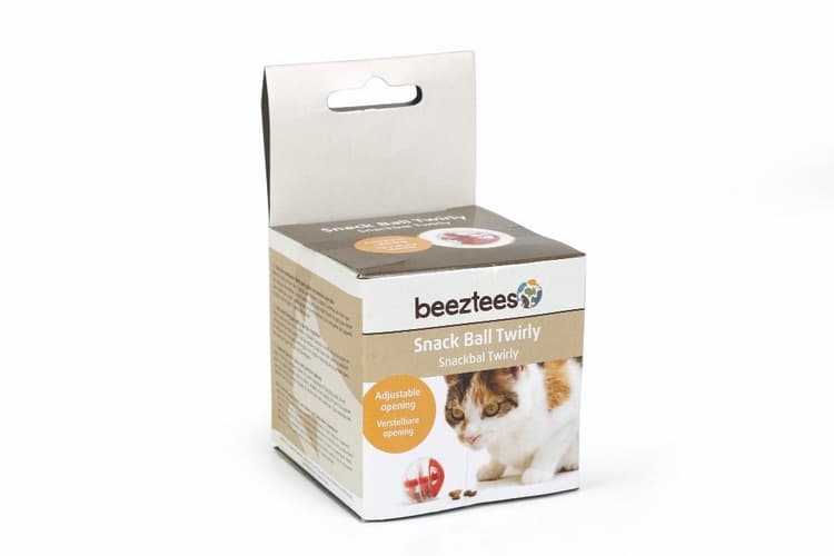 Beeztees Míček na pamlsky pro kočky plastový červený Twirly 5,5cm