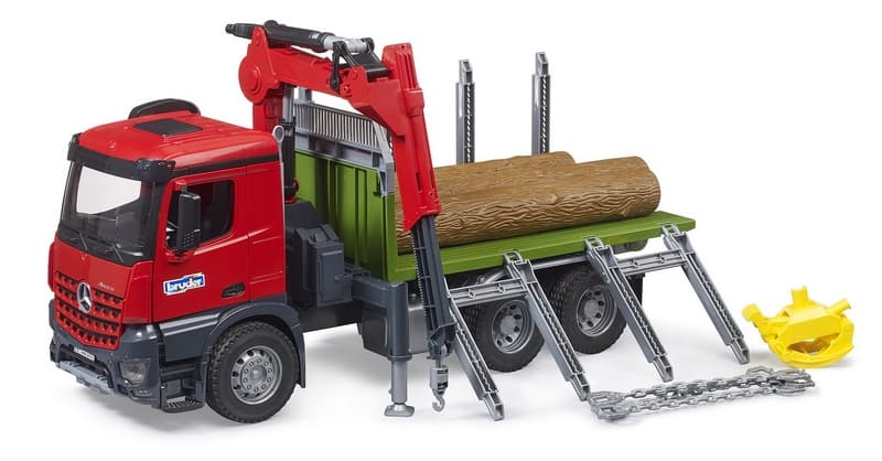 Camion de transport de bois mb arocs avec grue de chargement, grappin et 3  troncs d'arbre v002226 Bruder