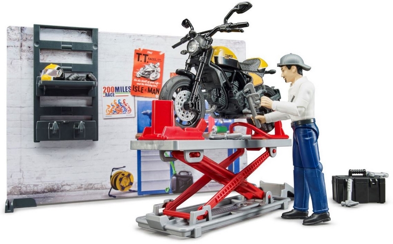 Bruder 62102 BWORLD Motor Workshop avec figurine de mécanicien et moto