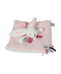 Doudou Ajándék szett rózsaszín - nyúl négyzet alakú takaróval 25 cm