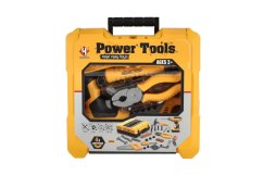 Plastikowy zestaw narzędzi z zasilaną bateryjnie wiertarką akumulatorową 16x17 cm z dźwiękiem w plastikowym pudełku 26x25x9 cm