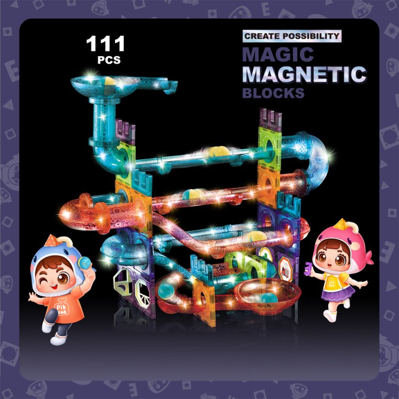 Magnetická stavebnice Svítící 111 ks