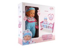 Păpușă pentru copii 38cm corp moale cu suzeta cu leagăn în cutie