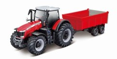 Bburago Massey Ferguson 8740S 10cm Tractor agricol cu volan ?i tragere din lemn