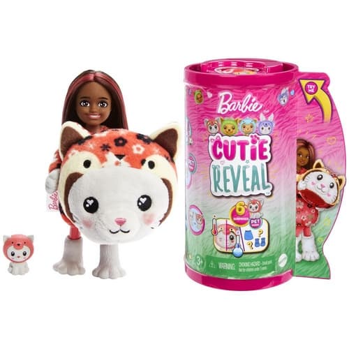 Barbie CUTIE REVEAL CHELSEA V KOSTÝMU - KOTĚ V ČERVENÉM KOSTÝMU PANDY
