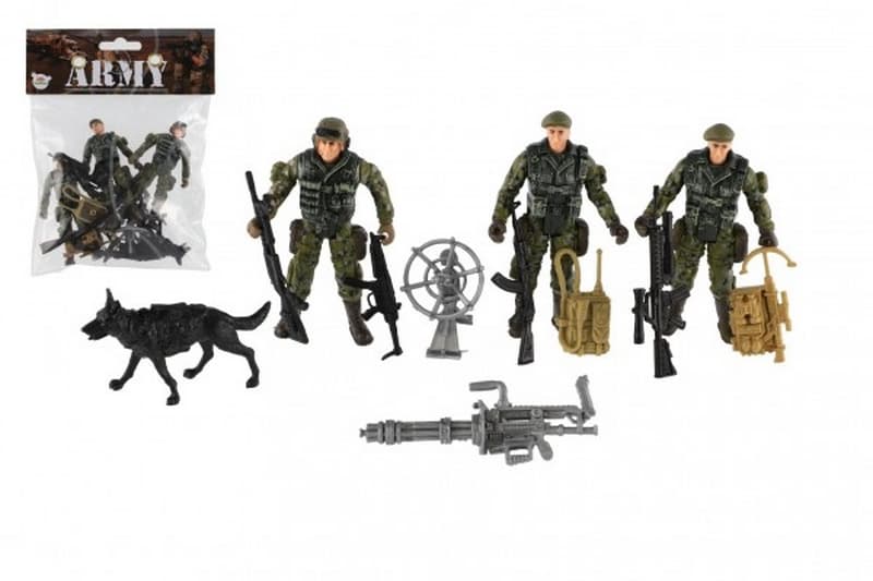 Set de soldați cu câine cu accesorii 12pcs plastic în pungă