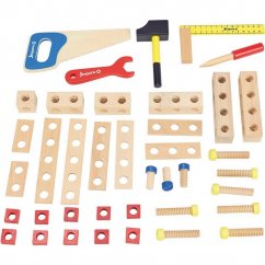 Jeujura Coffre à outils en bois pour petit kit de bricolage 39 pièces