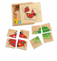 Mini puzzle Woody Mini Puzzle Ladybug în cutie de lemn