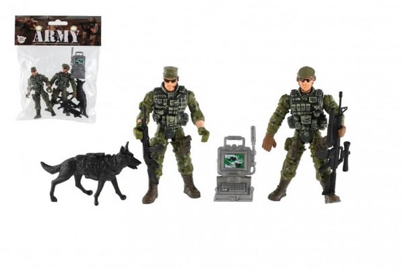 Set de soldats avec chien avec accessoires 6pcs en plastique dans un sac