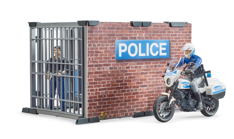 Bruder 62732 BWORLD Stazione di polizia con poliziotto, criminale e motocicletta